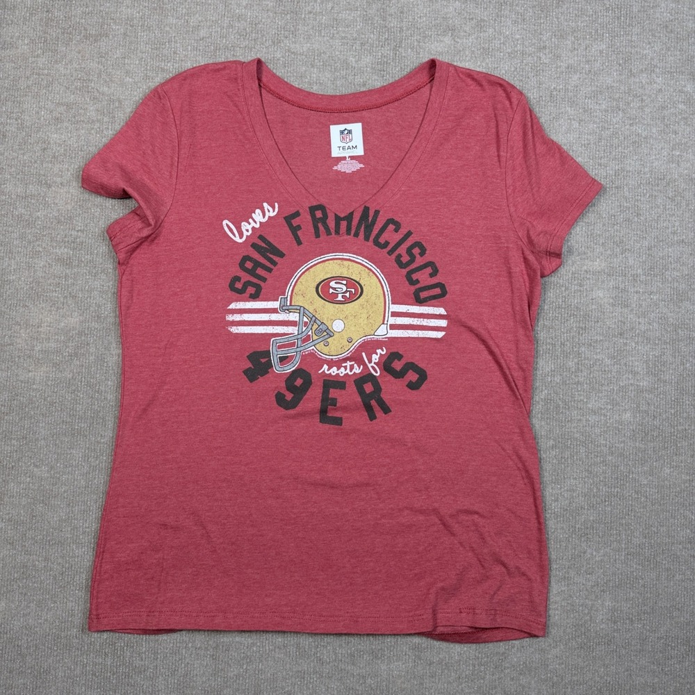 NFL Team Apparel San Francisco 49ers V-Neck Graphic T-Shirt Red Womens Large